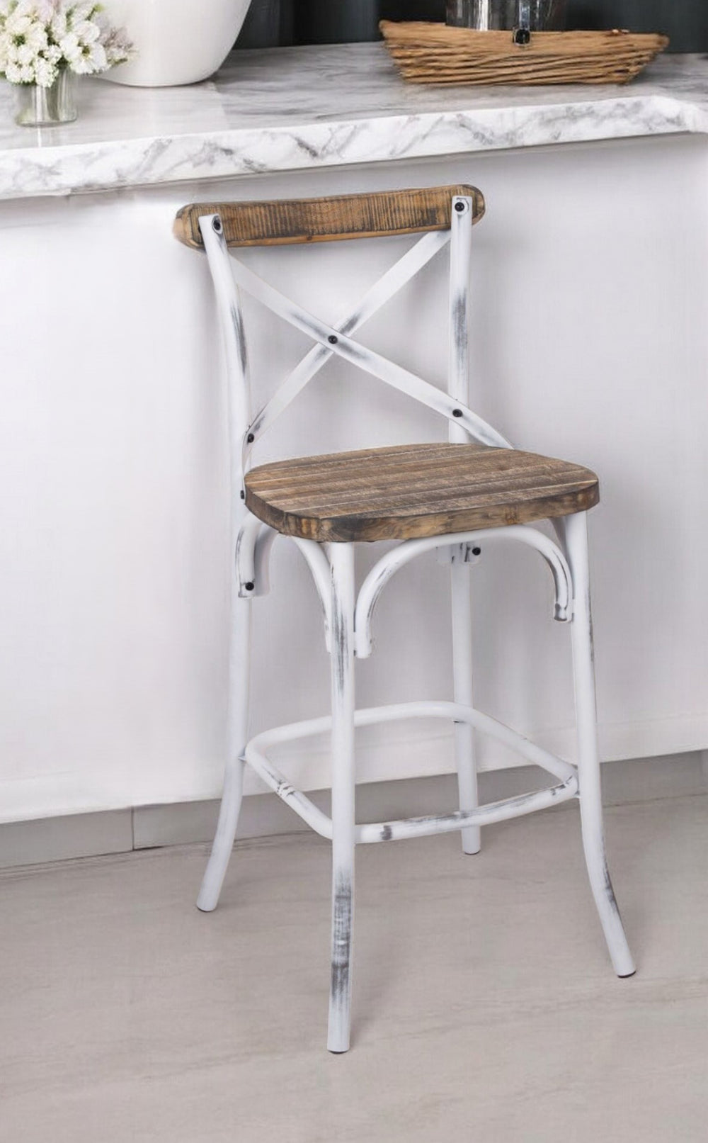 20" Brown And White Iron Bar Chair - Homeroots - Flyclothing LLC