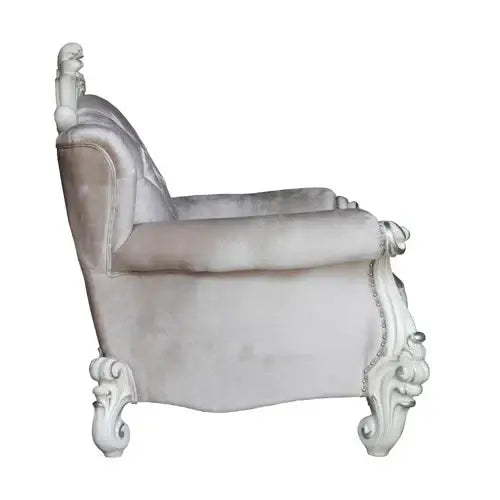 44" Ivory And Antiqued White Fabric Damask Tufted Chair and a Half And Toss Pillows - Homeroots - Flyclothing LLC