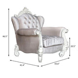 44" Ivory And Antiqued White Fabric Damask Tufted Chair and a Half And Toss Pillows - Homeroots - Flyclothing LLC