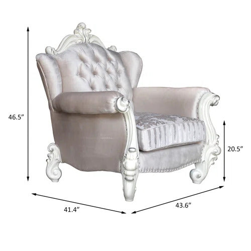44" Ivory And Antiqued White Fabric Damask Tufted Chair and a Half And Toss Pillows - Homeroots