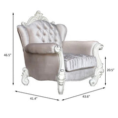 44" Ivory And Antiqued White Fabric Damask Tufted Chair and a Half And Toss Pillows