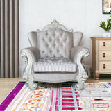 44" Ivory And Antiqued White Fabric Damask Tufted Chair and a Half And Toss Pillows - Homeroots - Flyclothing LLC