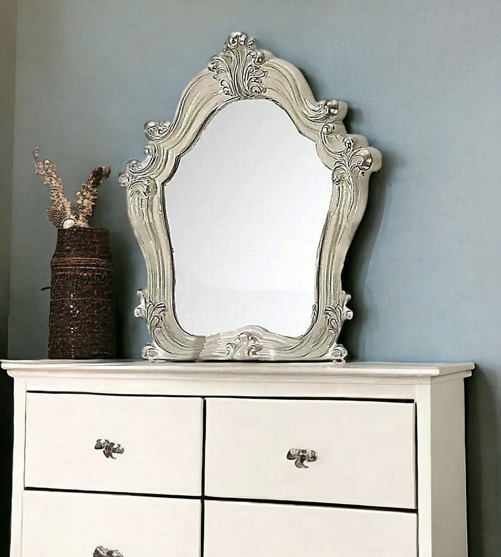 White and Silver Wood Framed Dresser Mirror - Homeroots