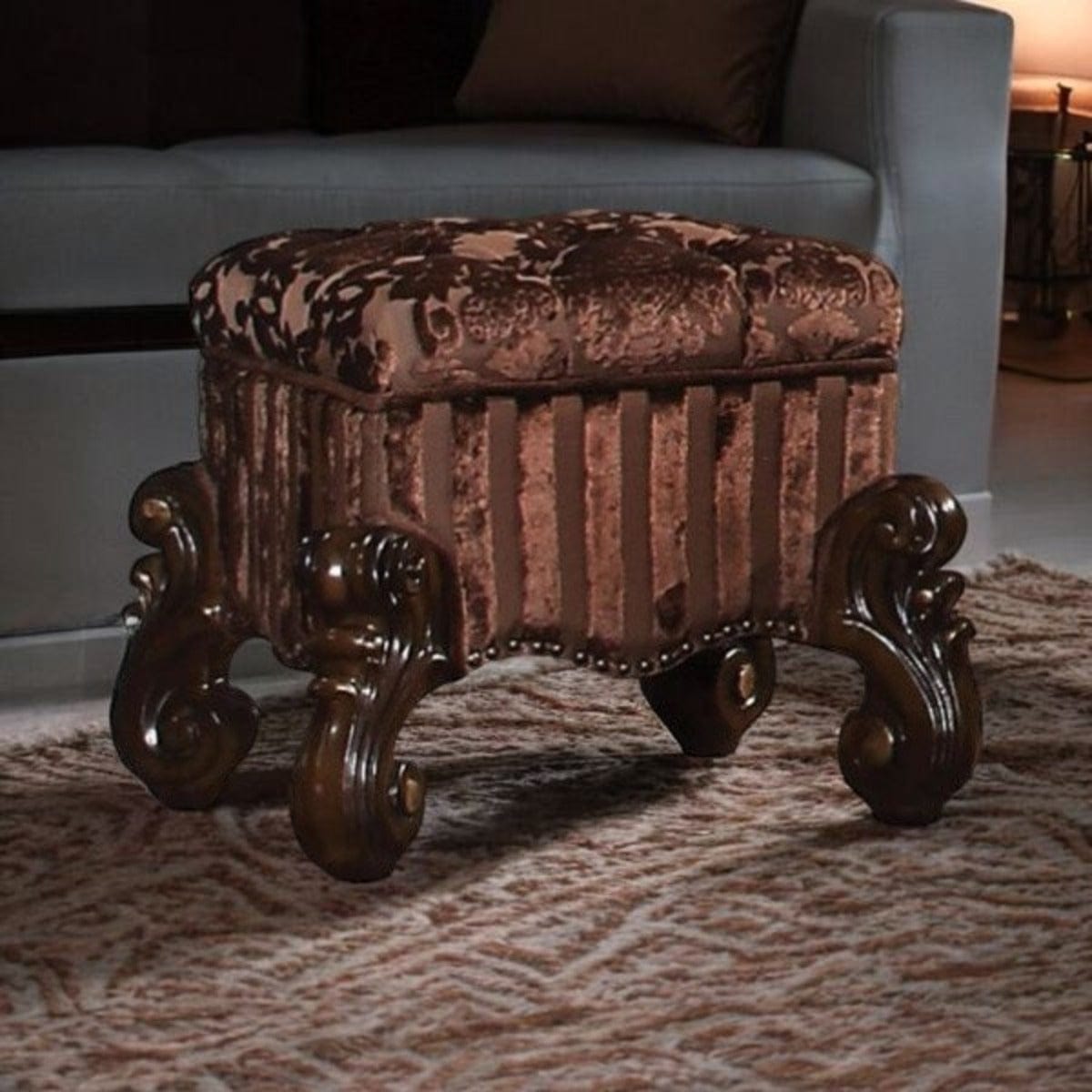 22" X 22" X 19" Cherry Oak Fabric Vanity Stool - Homeroots - Flyclothing LLC