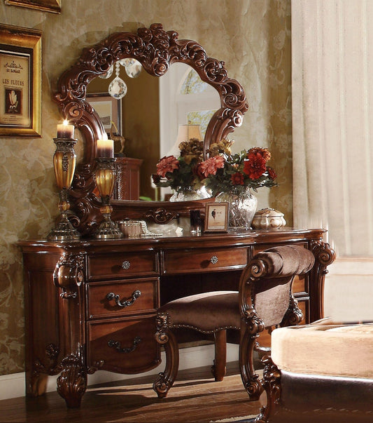 63" Brown Peninsula Vanity Desk With 7 Drawers - Homeroots