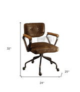 Brown and Black Swivel Faux Leather Rolling Office Chair - Homeroots - Flyclothing LLC