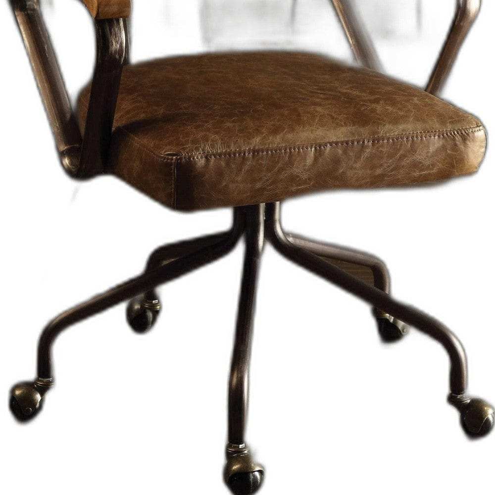 Brown and Black Swivel Faux Leather Rolling Office Chair - Homeroots - Flyclothing LLC