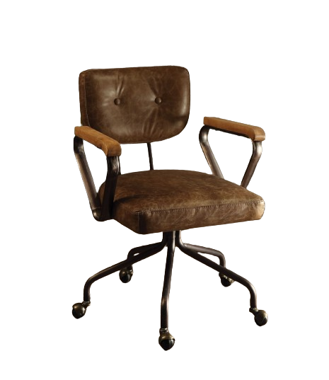 Brown and Black Swivel Faux Leather Rolling Office Chair - Homeroots