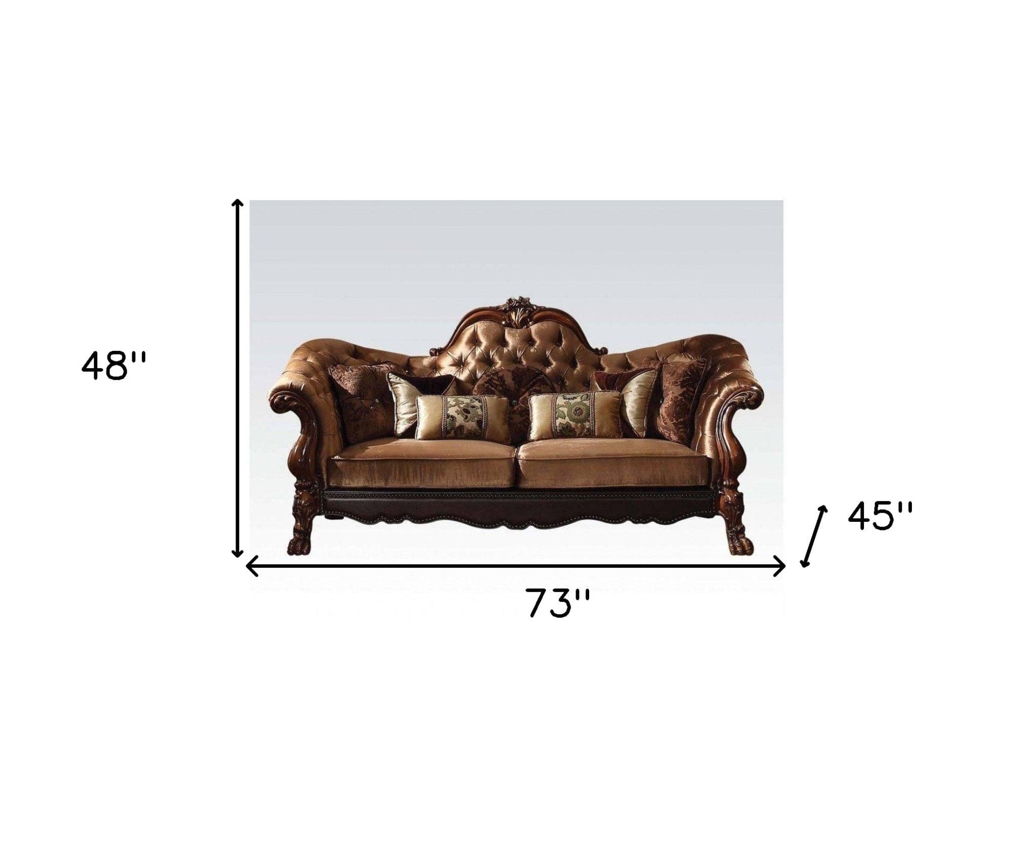 73" Dark Brown And Brown Velvet Loveseat and Toss Pillows - Homeroots - Flyclothing LLC