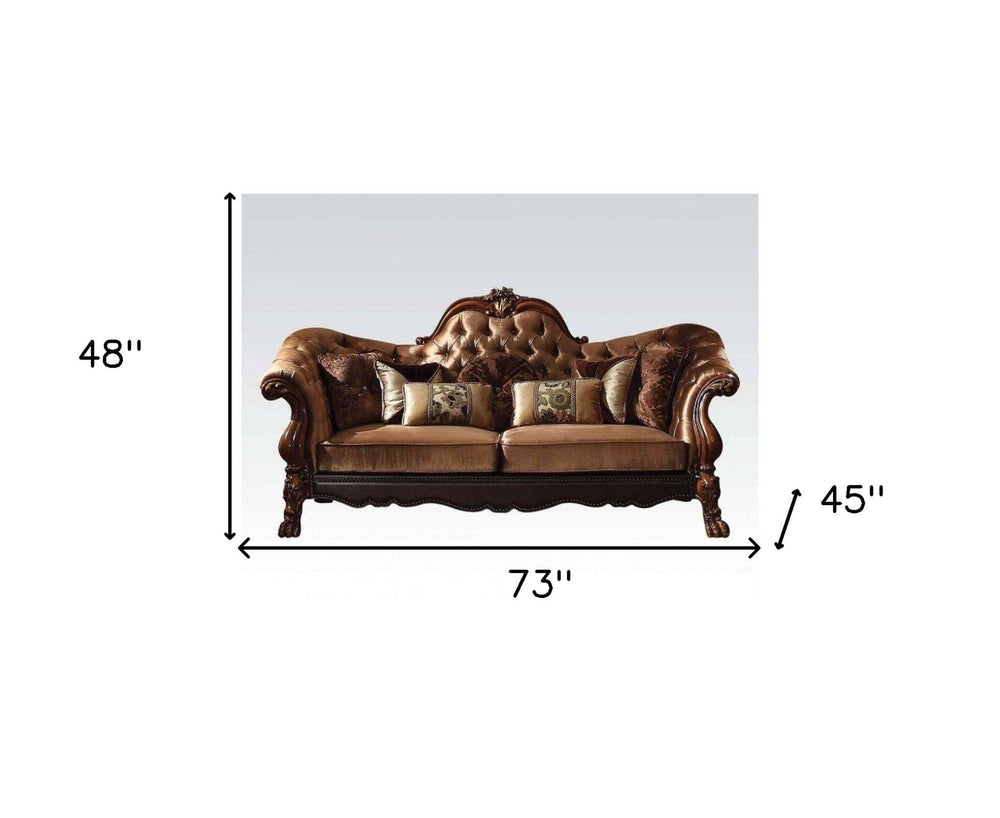 73" Dark Brown And Brown Velvet Loveseat and Toss Pillows - Homeroots