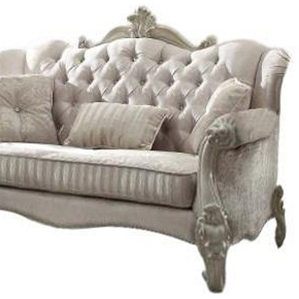 69" Ivory Chesterfield Loveseat and Toss Pillows - Homeroots - Flyclothing LLC