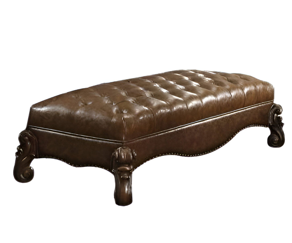 65" Brown Upholstered Faux Leather Bench - Homeroots