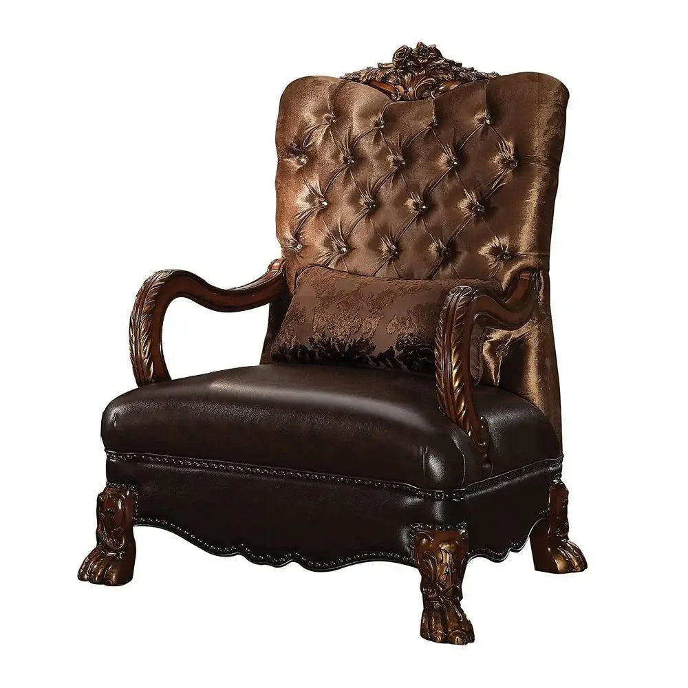 34" Golden Brown And Mahogany Velvet Tufted Arm Chair And Toss Pillow - Homeroots - Flyclothing LLC