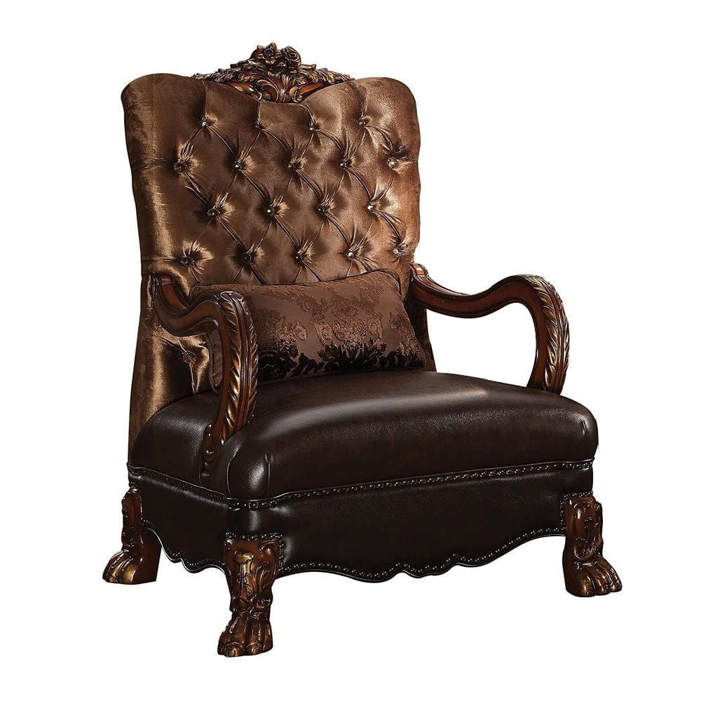 34" Golden Brown And Mahogany Velvet Tufted Arm Chair And Toss Pillow - Homeroots - Flyclothing LLC