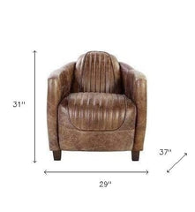 29" Brown Faux Leather Distressed Barrel Chair