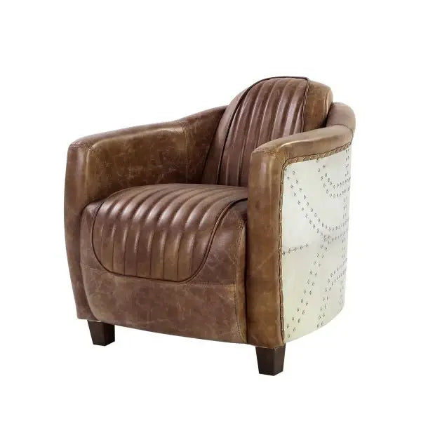29" Brown Faux Leather Distressed Barrel Chair - Homeroots - Flyclothing LLC