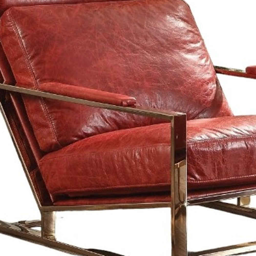 29" Red And Gold Top Grain Leather Lounge Chair With Ottoman - Homeroots