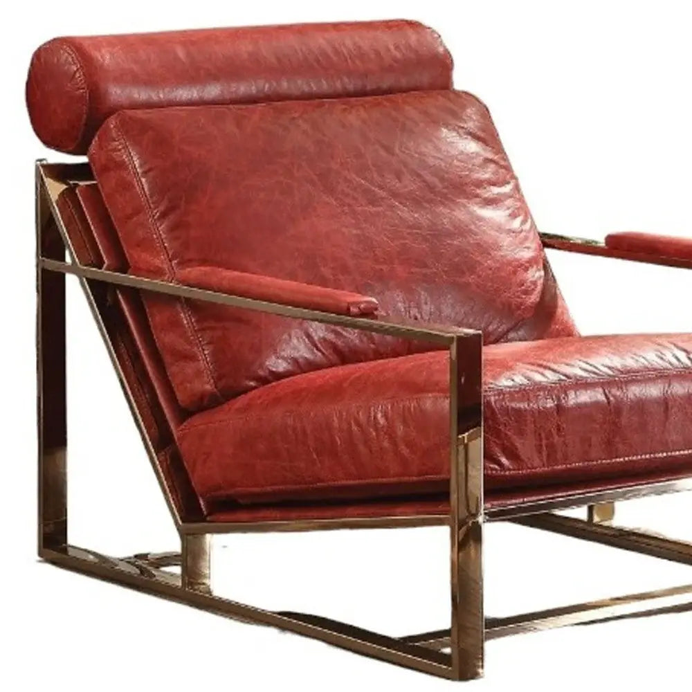 29" Red And Gold Top Grain Leather Lounge Chair With Ottoman - Homeroots - Flyclothing LLC