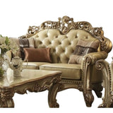 70" Bone And Gold Faux Leather Curved Loveseat - Homeroots