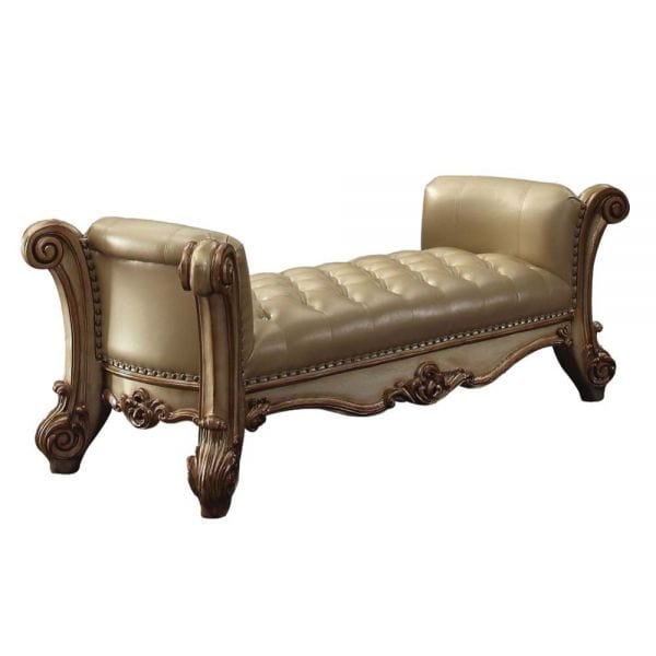 74" Beige and Gold Upholstered Faux Leather Bench - Homeroots - Flyclothing LLC