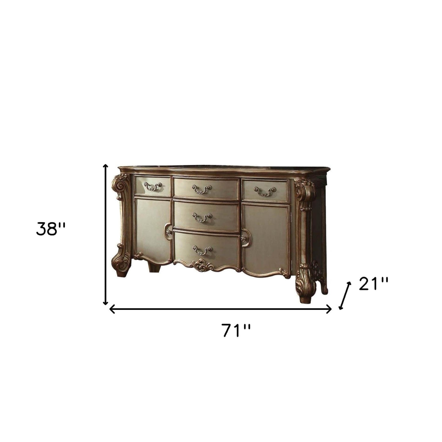 71" Gold Solid Wood Dresser - Homeroots - Flyclothing LLC