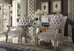 33" Ivory And Pearl Velvet Striped Tufted Chesterfield Chair - Homeroots