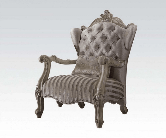 33" Ivory And Pearl Velvet Striped Tufted Chesterfield Chair - Homeroots