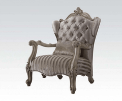 33" Ivory And Pearl Velvet Striped Tufted Chesterfield Chair - Homeroots