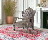 33" Ivory And Pearl Velvet Striped Tufted Chesterfield Chair - Homeroots