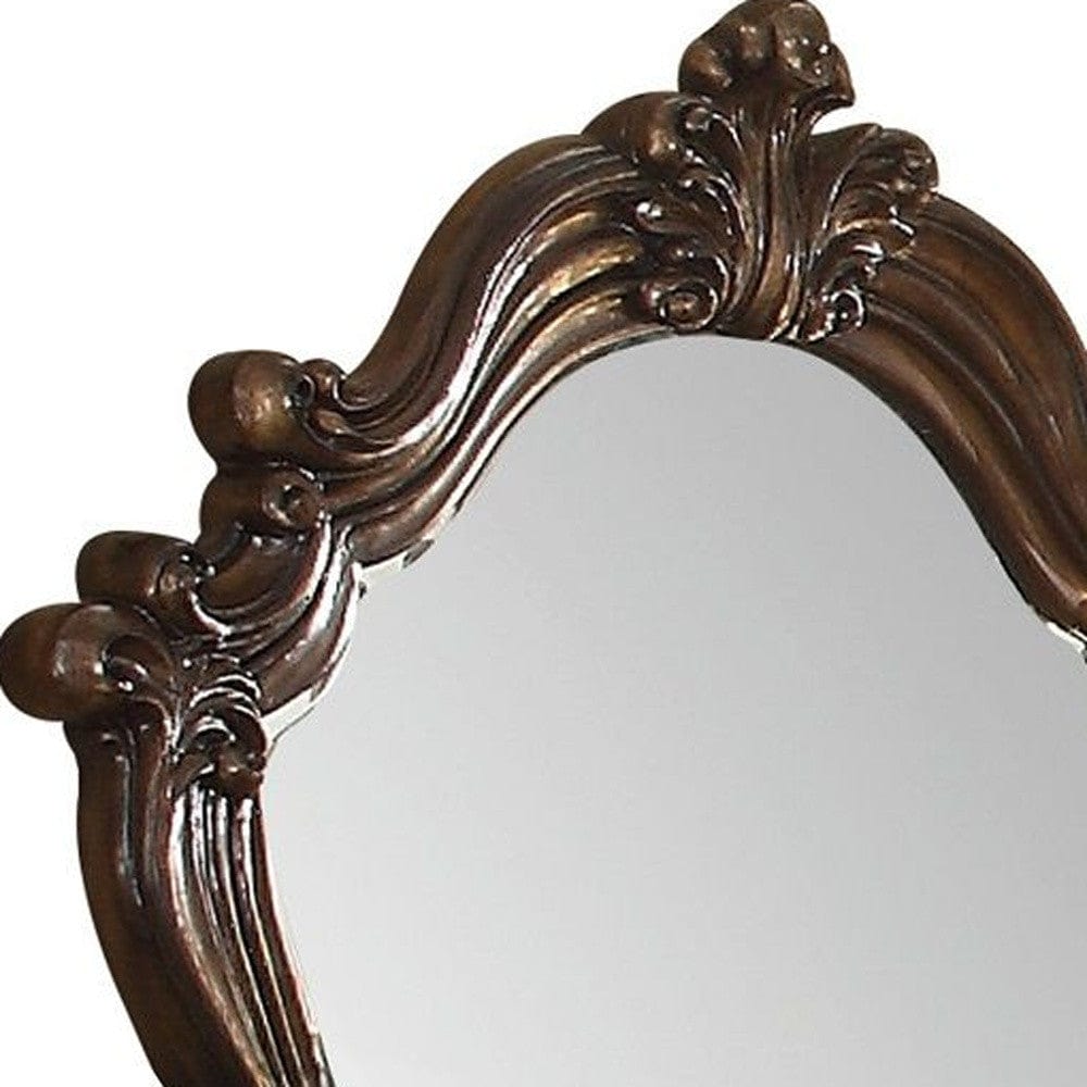 47" Brown Crowned Top Solid Wood Framed Dresser Mirror - Homeroots - Flyclothing LLC