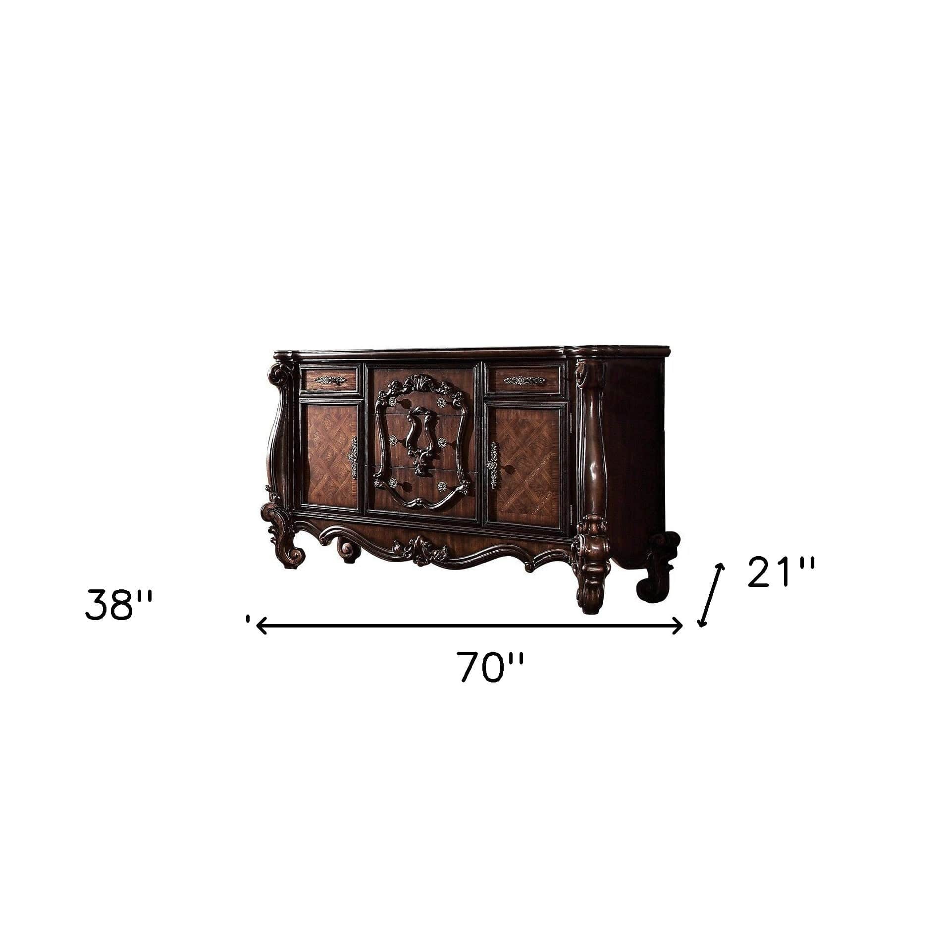 70" Cherry Oak Solid Wood Five Drawer Combo Dresser - Homeroots - Flyclothing LLC
