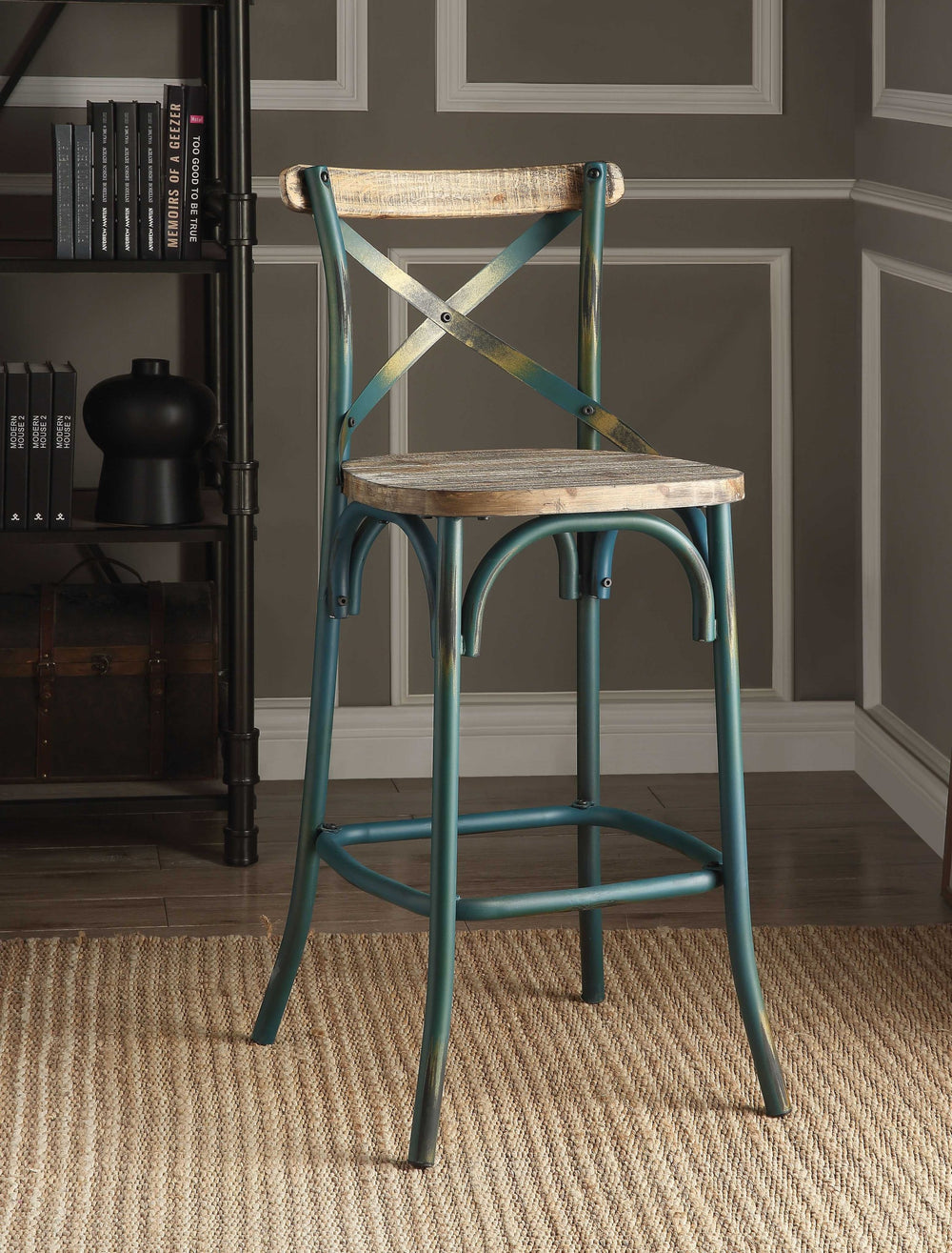 21" Brown And Turquoise Solid Wood And Metal Bar Chair - Homeroots