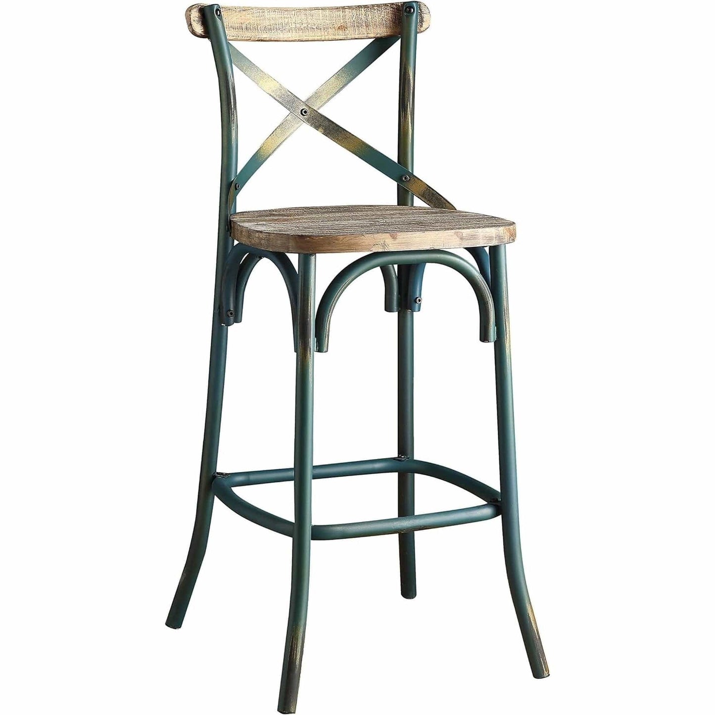 21" Brown And Turquoise Solid Wood And Metal Bar Chair - Homeroots - Flyclothing LLC