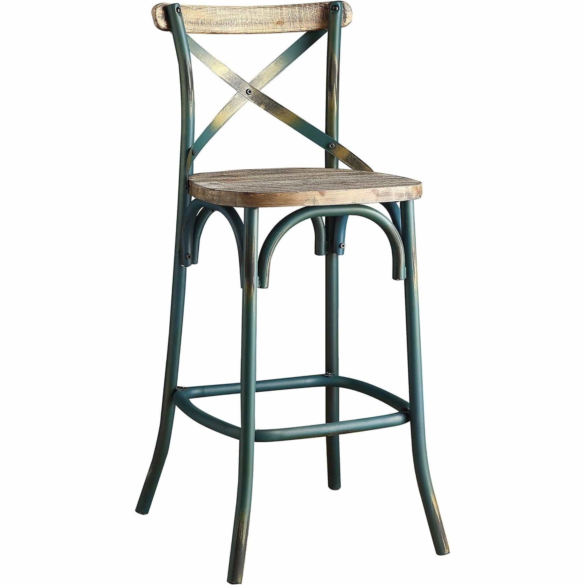 21" Brown And Turquoise Solid Wood And Metal Bar Chair - Homeroots - Flyclothing LLC
