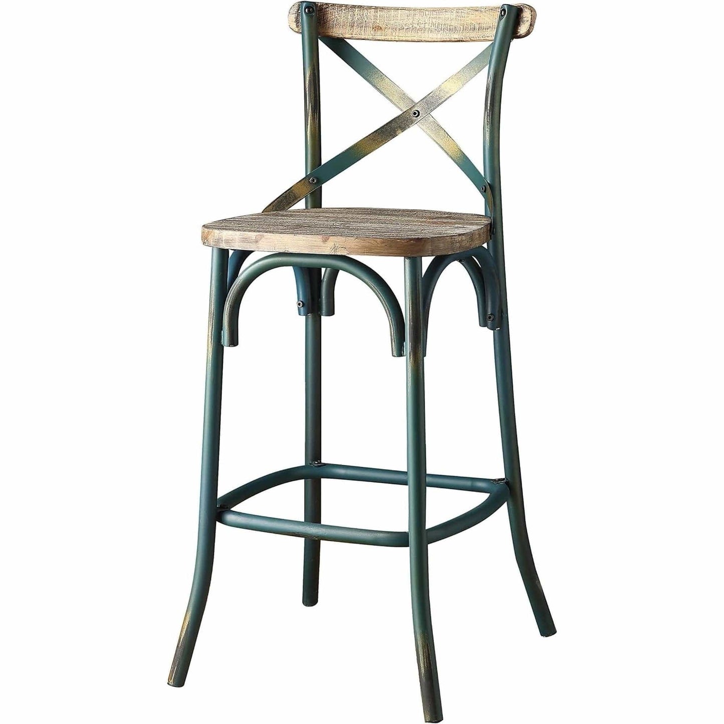 21" Brown And Turquoise Solid Wood And Metal Bar Chair - Homeroots - Flyclothing LLC