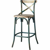 21" Brown And Turquoise Solid Wood And Metal Bar Chair - Homeroots - Flyclothing LLC