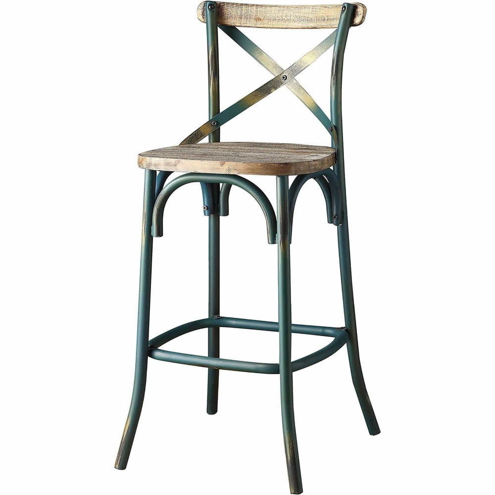 21" Brown And Turquoise Solid Wood And Metal Bar Chair - Homeroots