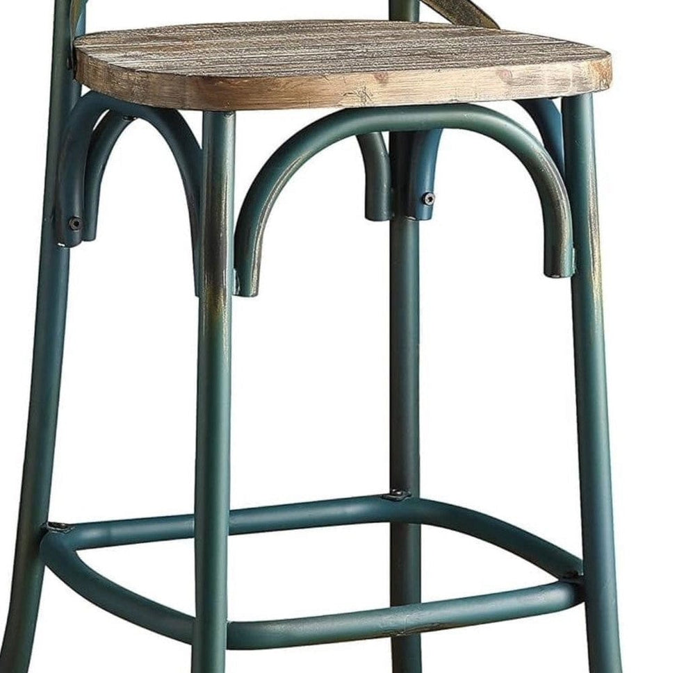 21" Brown And Turquoise Solid Wood And Metal Bar Chair - Homeroots