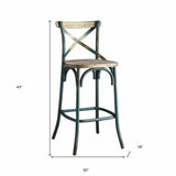 21" Brown And Turquoise Solid Wood And Metal Bar Chair - Homeroots - Flyclothing LLC