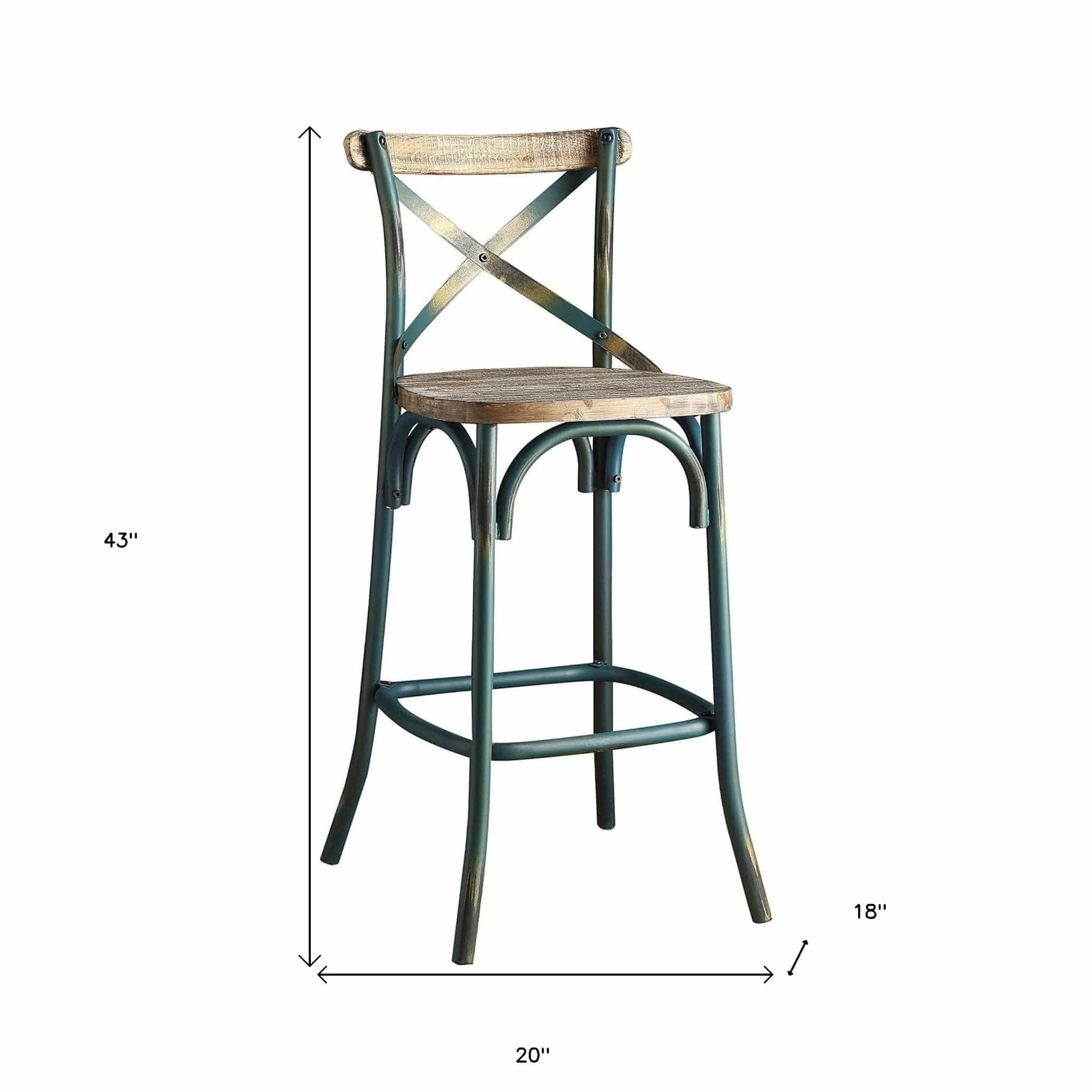 21" Brown And Turquoise Solid Wood And Metal Bar Chair - Homeroots - Flyclothing LLC