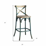 21" Brown And Turquoise Solid Wood And Metal Bar Chair - Homeroots