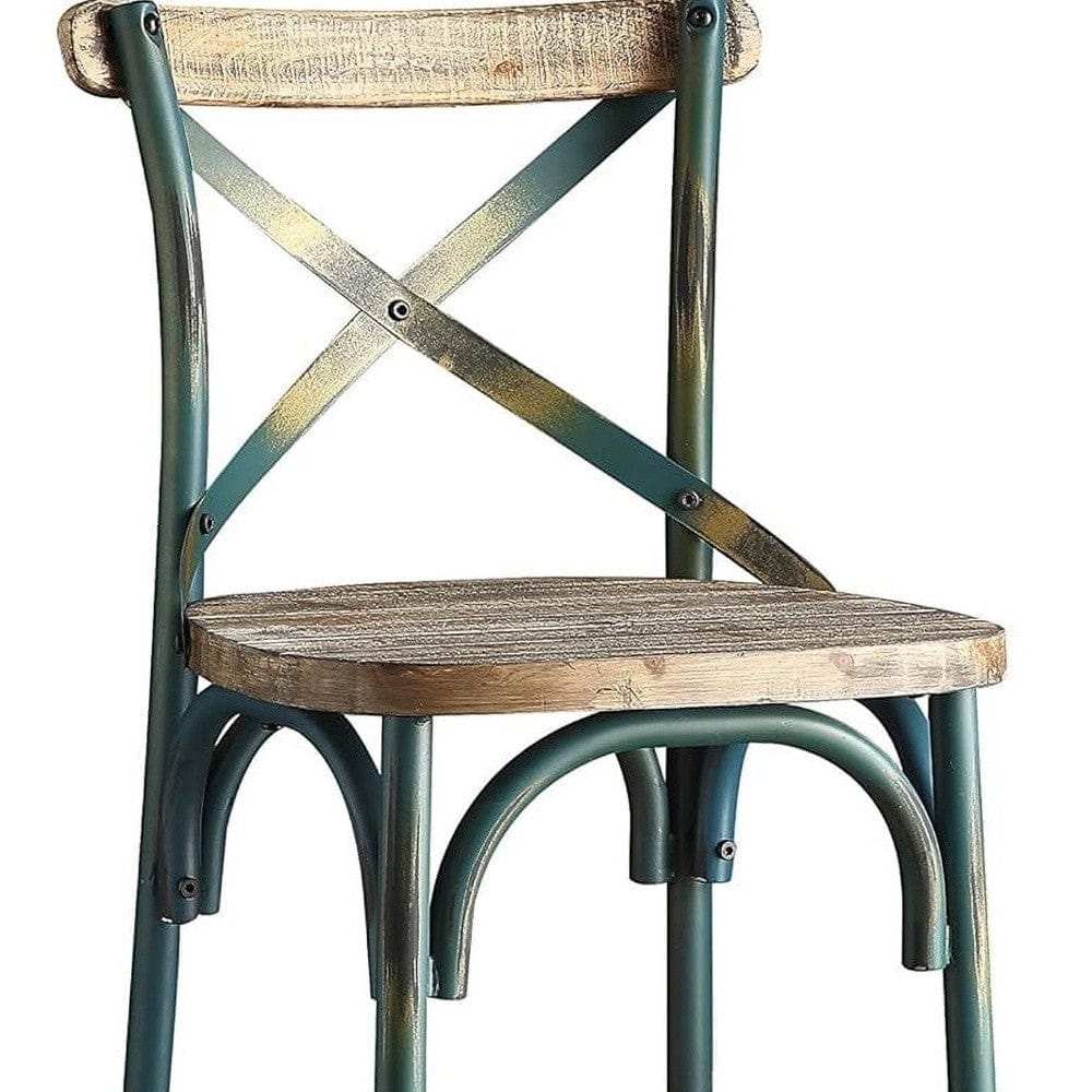 21" Brown And Turquoise Solid Wood And Metal Bar Chair - Homeroots