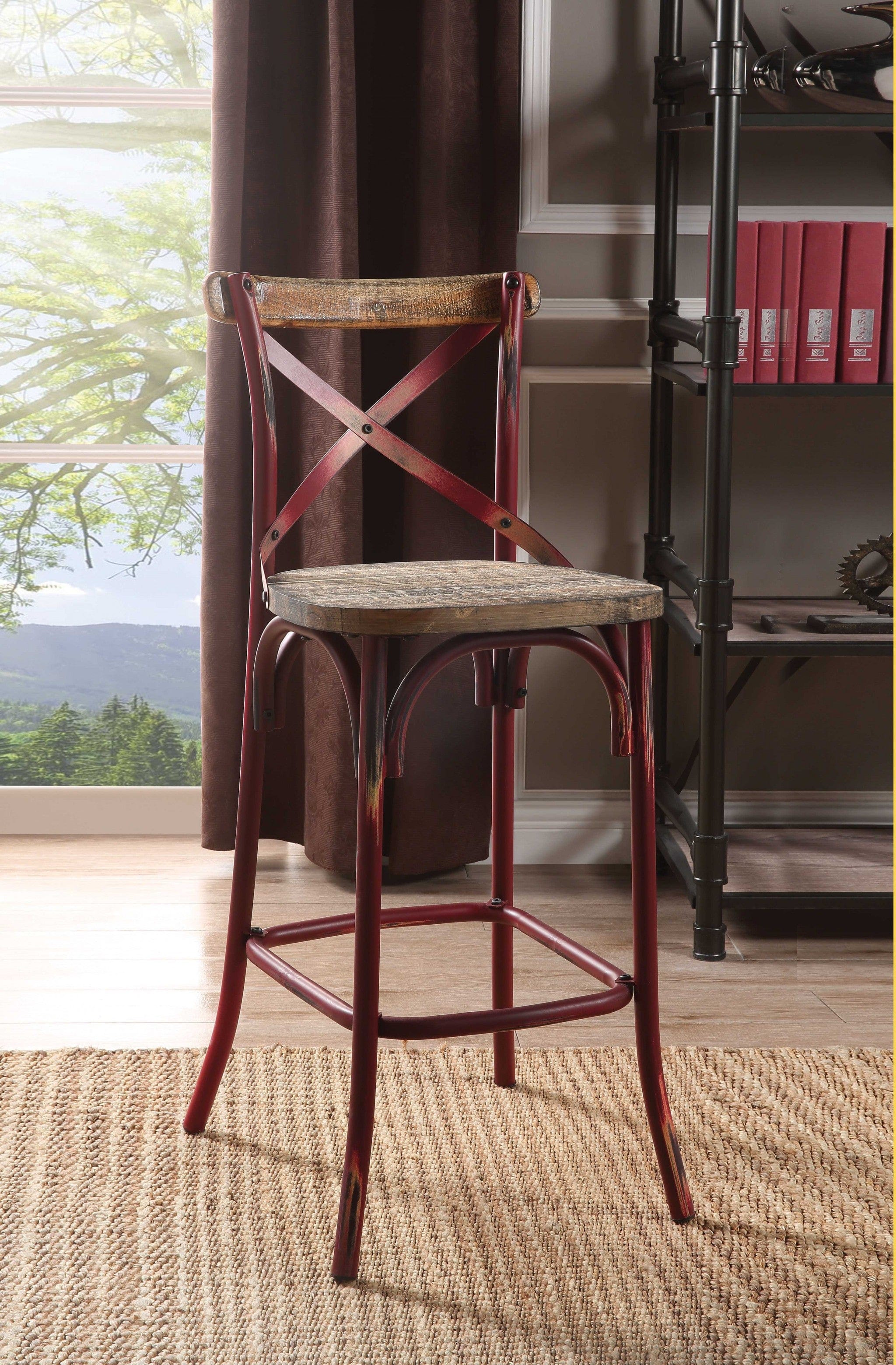 21" Brown And Red Iron Bar Chair - Homeroots