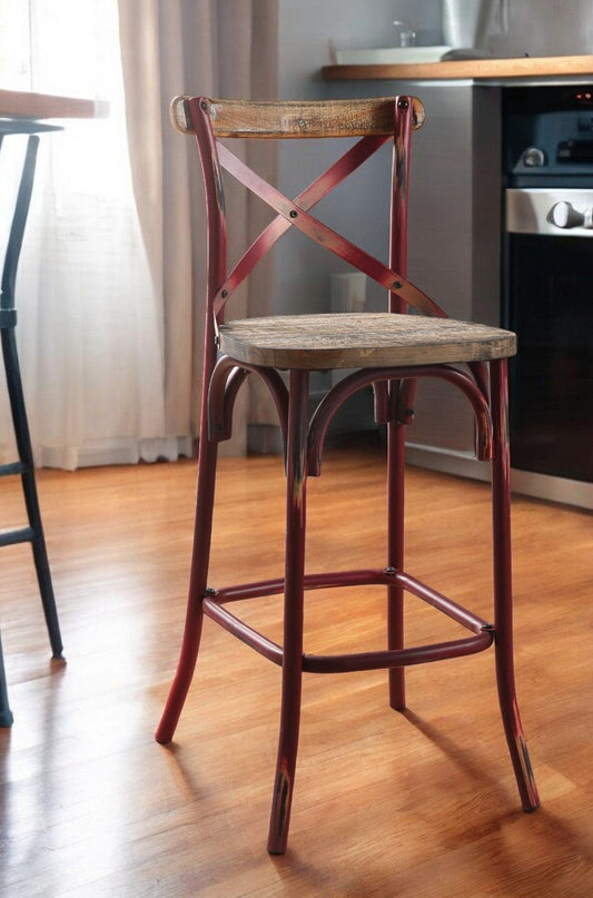 21" Brown And Red Iron Bar Chair - Homeroots