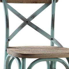 21" Brown And Sky Blue Iron Bar Chair - Homeroots