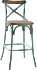 21" Brown And Sky Blue Iron Bar Chair - Homeroots