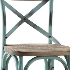 21" Brown And Sky Blue Iron Bar Chair - Homeroots