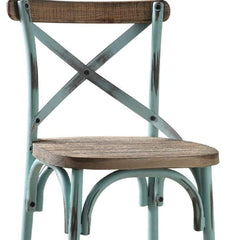 21" Brown And Sky Blue Iron Bar Chair - Homeroots