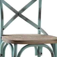 21" Brown And Sky Blue Iron Bar Chair - Homeroots