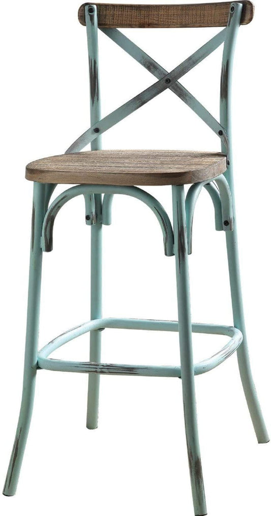 21" Brown And Sky Blue Iron Bar Chair - Homeroots